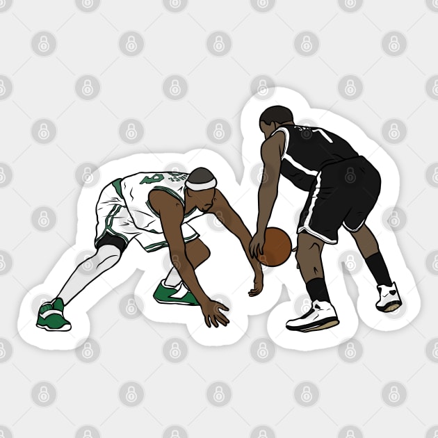 Joe Johnson Crossover on Paul Pierce Sticker by rattraptees